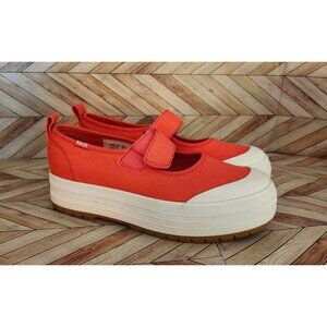Women Red White Canvas Platform Keds Mary Jane Sneaker Shoe Size 6.5 37
